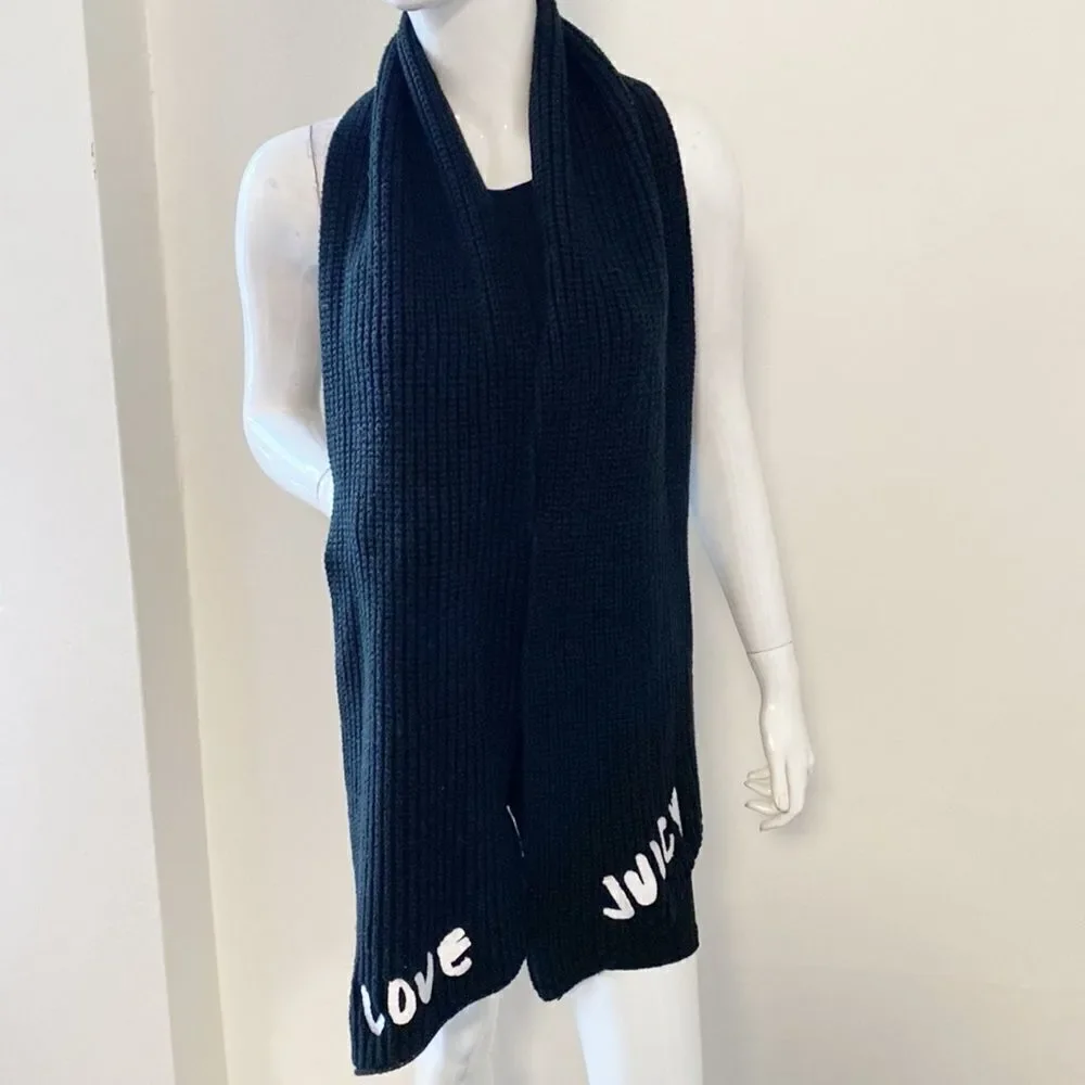 Juicy Couture Love Juicy Embroidered Logo Knit Scarf in Black
